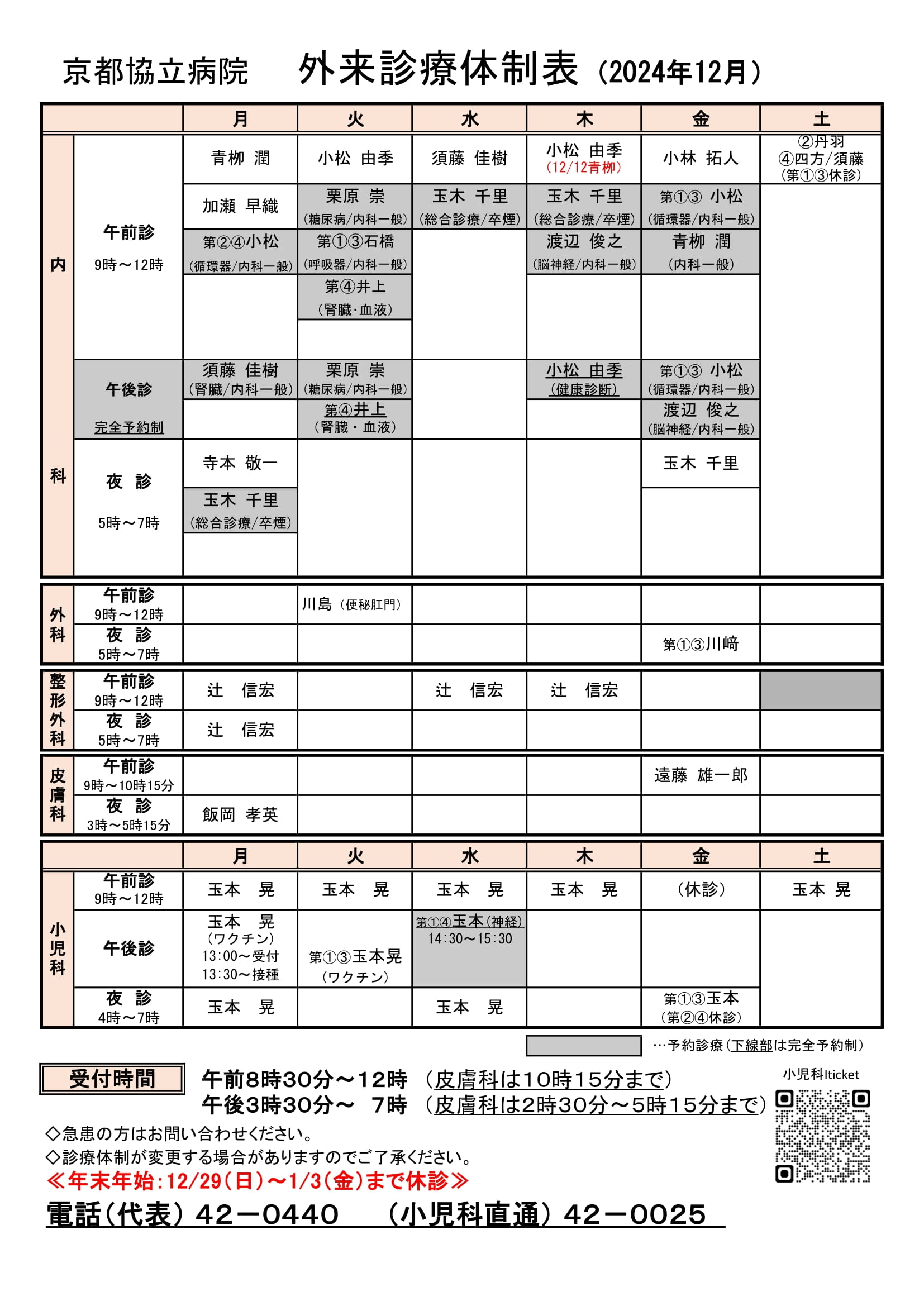 外来体制表